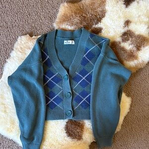 Hollister Argyle Patterned Blue Sweater